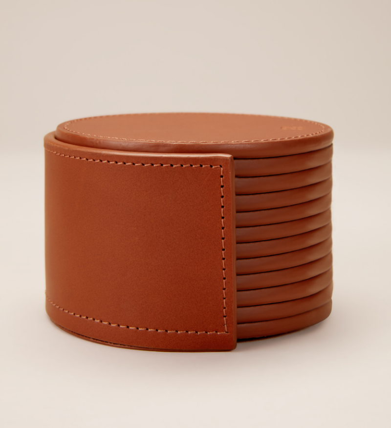 Leather Coasters in Holder (set of 12)